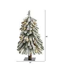 Nearly Natural Flocked Grand Alpine Artificial Christmas Tree with 35 Clear Lights and 111 Bendable Branches On Natural Trunk