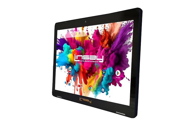 Linsay New 10.1" Tablet Octa Core 128GB Bundle with Black and Gold Marble Case Newest Android 14