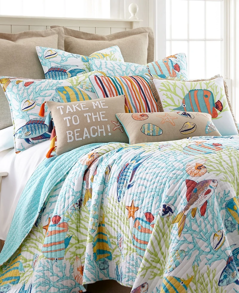 Levtex Beach Walk Seahorse Embroidered Neckroll Decorative Pillow, 7" x 18"