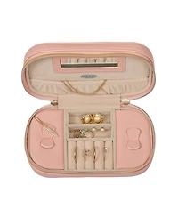 Mele Co. Lucy Travel Jewelry Case in Textured Pink Faux Leather