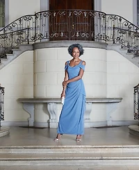 Alex Evenings Women's Cold-Shoulder Draped Metallic Gown