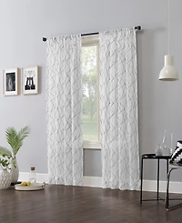 Abstract Geometric Embroidery Semi-Sheer Rod Pocket Curtain Panel