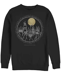 Fifth Sun Men's Deathly Hallows 2 Hogwarts Line Art Crew Fleece Pullover T-shirt