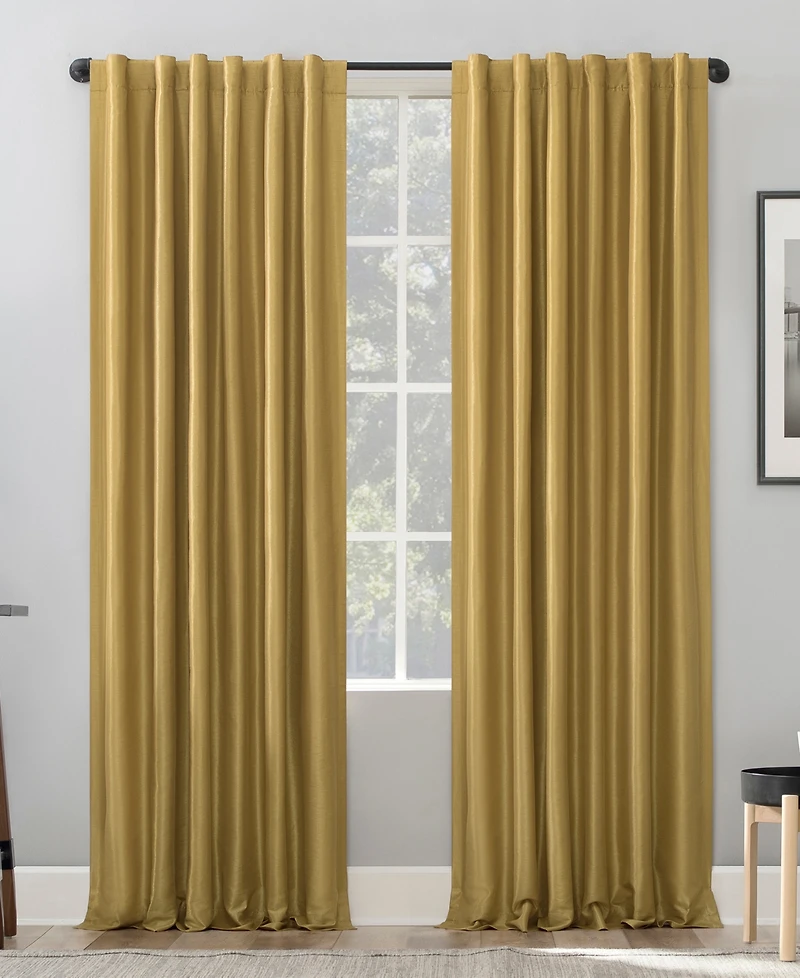 Evelina Faux Dupioni Silk Thermal Extreme 100% Blackout Back Tab Curtain Panel