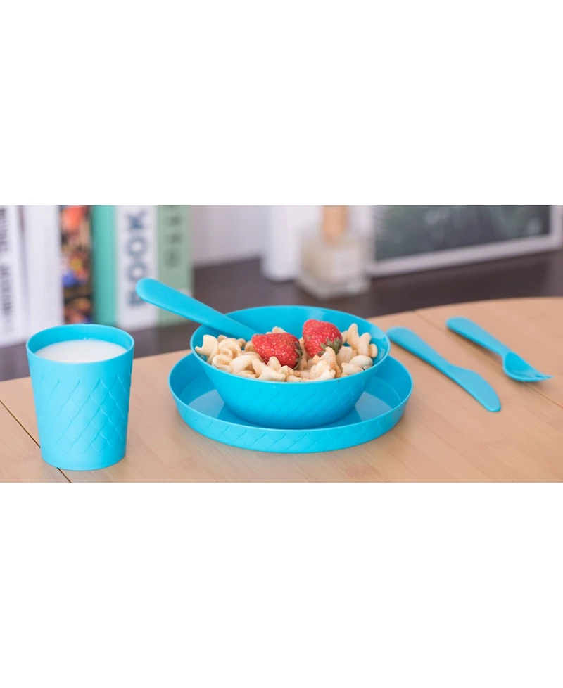 Vintiquewise 24-Piece Kids Dinnerware Set Plastic 4 Plates, 4 Bowls, 4 Cups, 4 Forks, 4 Knives, and 4 Spoons