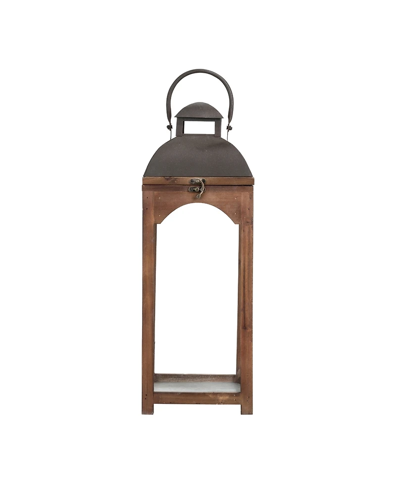Glitzhome Set of 2 Whiskey Brown Farmhouse Modern Wood/Metal Lanterns
