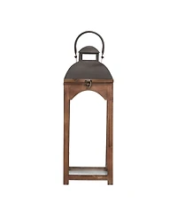 Glitzhome Set of 2 Whiskey Brown Farmhouse Modern Wood/Metal Lanterns
