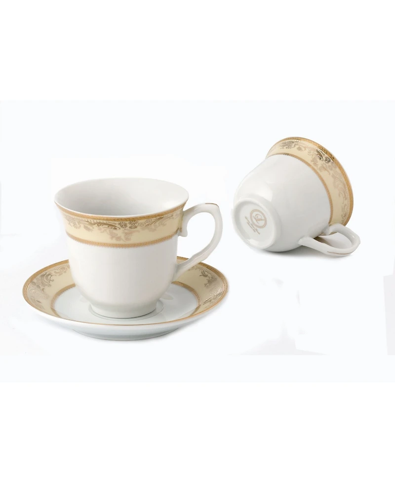 Lorren Home Trends Floral 8 Piece 8oz Tea or Coffee Cup and Saucer Set