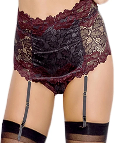 iCollection Women's Hi-Waist Garter & Thong 2 Pc Lingerie Set