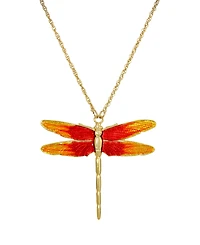 2028 Women's Gold Tone Orange Enamel Dragonfly Pendant Necklace