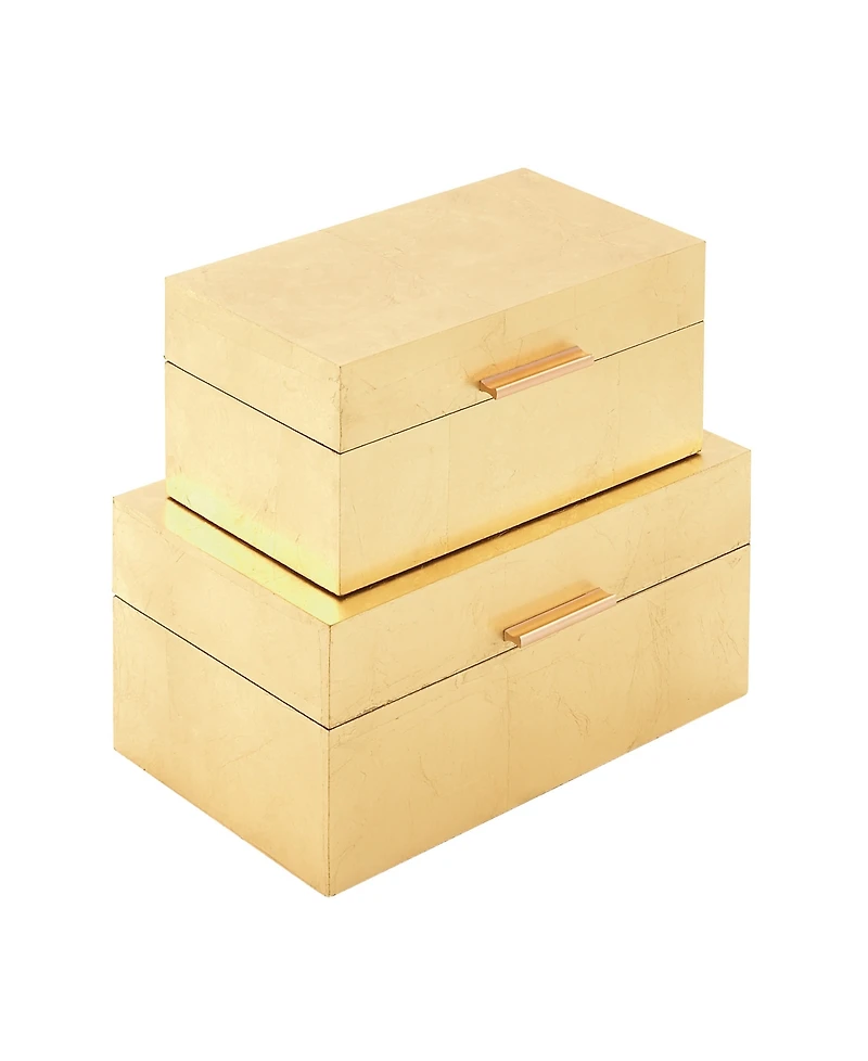 CosmoLiving by Cosmopolitan Set of 2 Gold Wood Glam Box, 11", 13"
