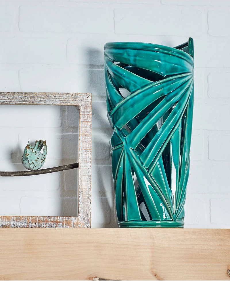 CosmoLiving by Cosmopolitan Green Stoneware Vase, 16 x 7 x 8