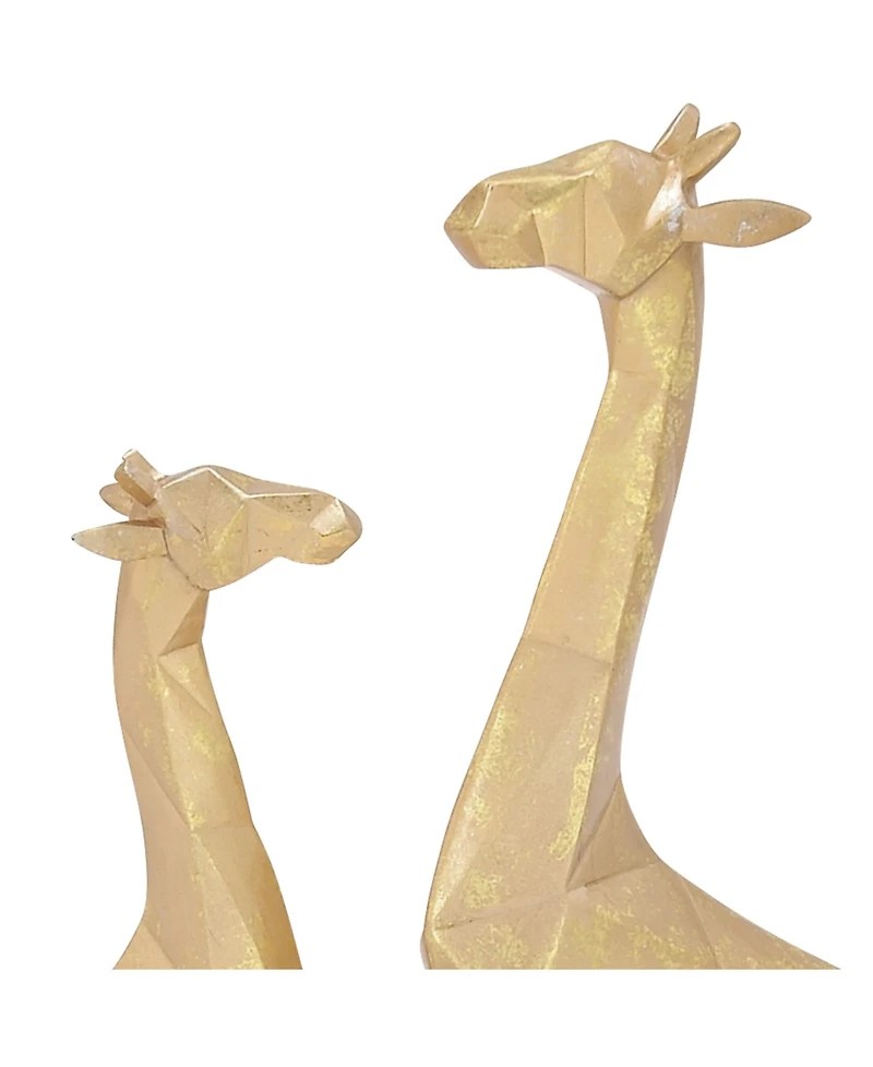 CosmoLiving by Cosmopolitan Set of 2 Gold Polystone Modern Giraffe Sculpture, 12", 15"