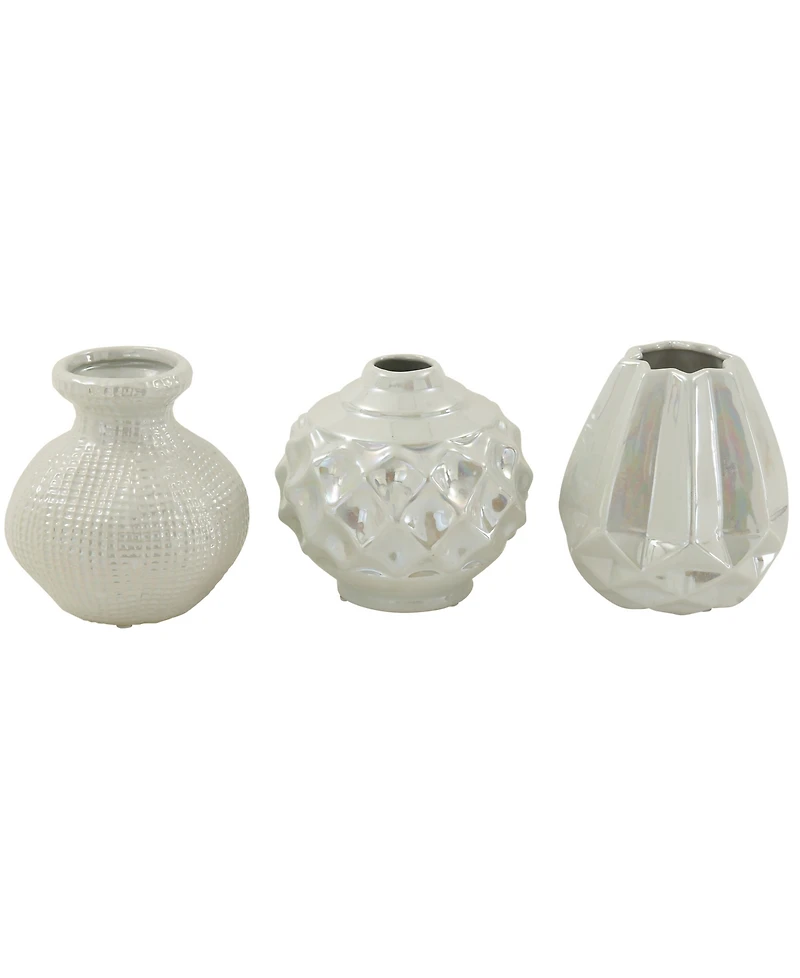 CosmoLiving by Cosmopolitan Set of 3 Cream Stoneware Glam Vase, 6" x 6"