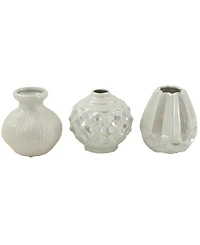 CosmoLiving by Cosmopolitan Set of 3 Cream Stoneware Glam Vase, 6" x 6"