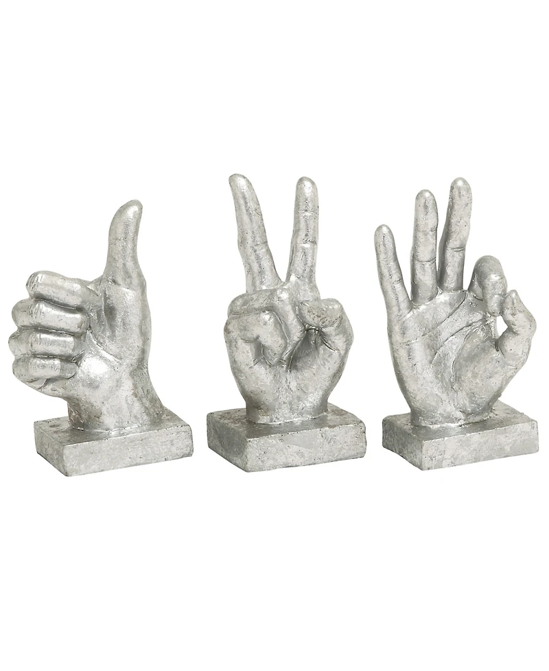 CosmoLiving by Cosmopolitan Set of 3 Silver Polystone Traditional Hand Sculpture, 7", 7", 6"