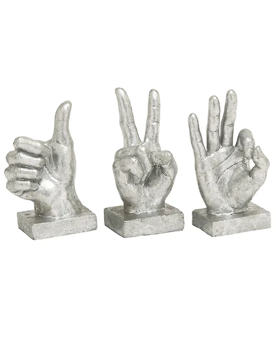 CosmoLiving by Cosmopolitan Set of 3 Silver Polystone Traditional Hand Sculpture, 7", 7", 6"