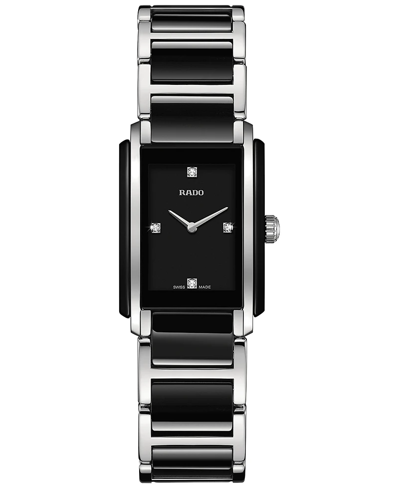 Rado Women's Swiss Integral Diamond Accent Black Ceramic & Stainless Steel Bracelet Watch 22x33mm