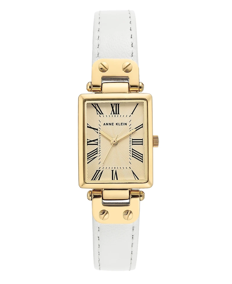 Anne Klein Gold-Tone and White Leather Strap Watch 21.5mm