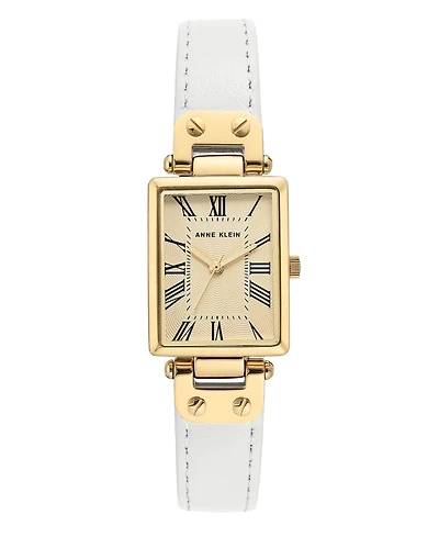 Anne Klein Gold-Tone and White Leather Strap Watch 21.5mm