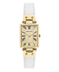 Anne Klein Gold-Tone and White Leather Strap Watch 21.5mm