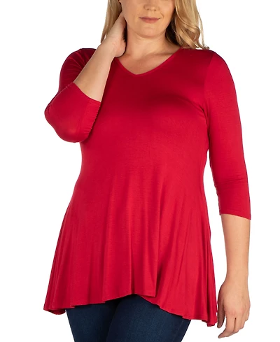 Plus 3/4 Sleeve V-Neck Tunic Top