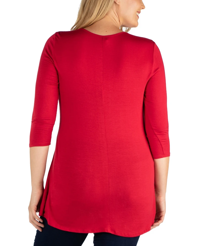 Plus 3/4 Sleeve V-Neck Tunic Top