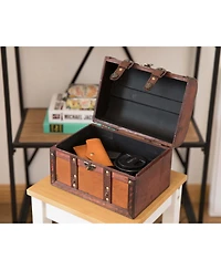 Vintiquewise Decorative Wood Leather Treasure Box - Large Trunk
