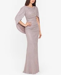 Betsy & Adam Glitter Drape-Back Cape Gown