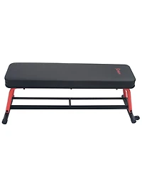 Sunny Health & Fitness Power Zone Strength Flat Bench with 550 lb Max Weight, Dumbbell Rack and Transport Wheels
