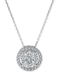 Diamond Halo Cluster Pendant Necklace (1 ct. t.w.) in 14k White Gold