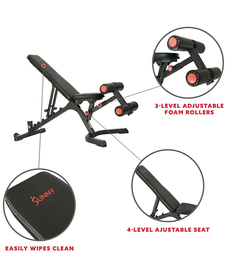 Sunny Health & Fitness Fully Adjustable Power Zone Utility Heavy Duty Weight Bench with 500 lb Max Weight, Black