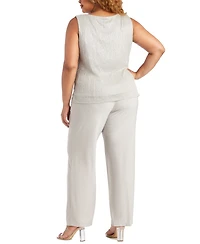 R & M Richards Plus 3-Pc. Metallic Jacket, Necklace Top Pants Set