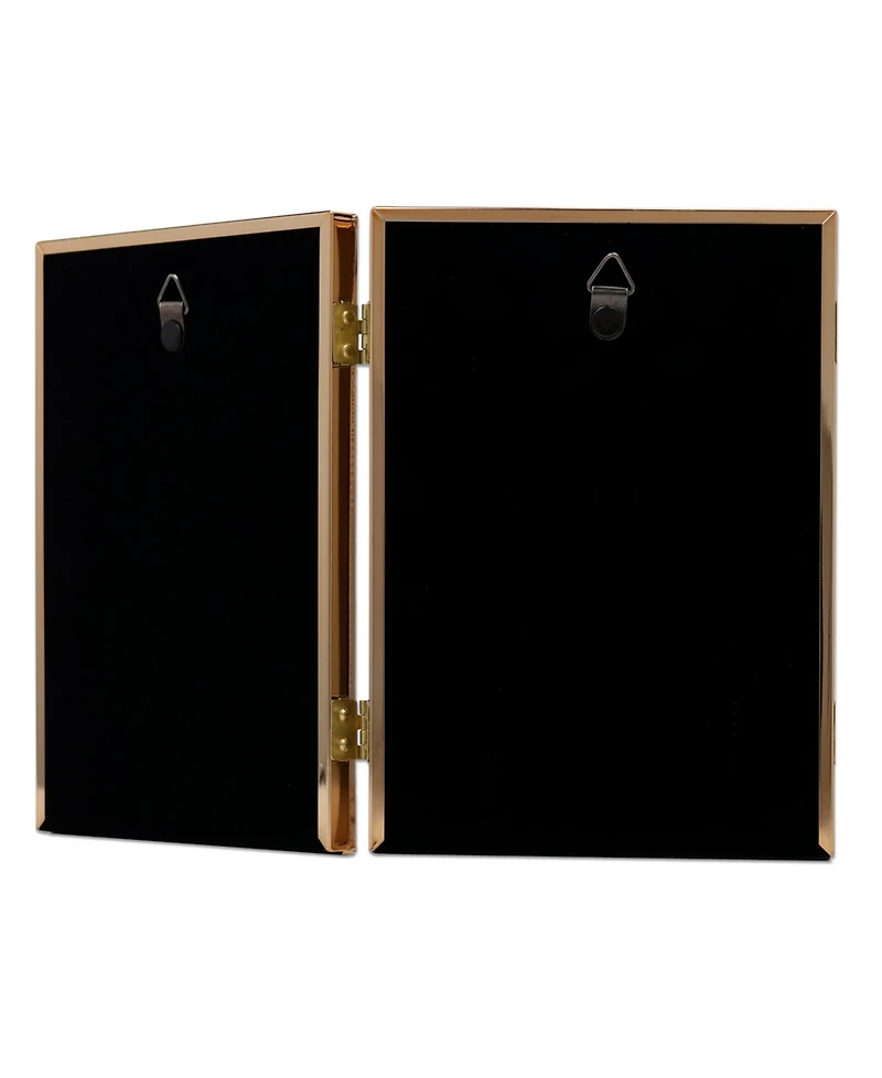 Polished Metal Hinged Double Picture Frame - Bead Border Design, 5" x 7"