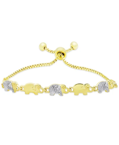 Diamond Accent Elephant Bolo Adustable Bracelet in Gold Plate