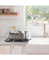 simplehuman Steel Frame Kitchen Dish Drying Rack with Swivel Spout Drain