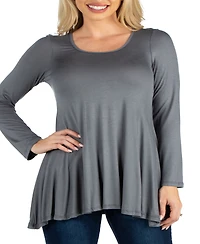 24Seven Comfort Apparel Long Sleeve Solid Color Swing Style Flared Tunic Top