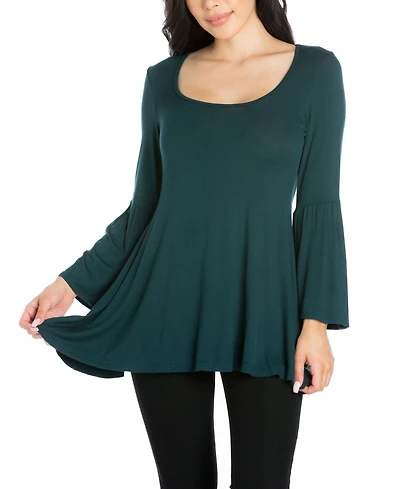 24Seven Comfort Apparel Women Swing High Low Bell Sleeve Tunic Top