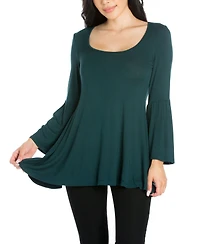 24Seven Comfort Apparel Women Swing High Low Bell Sleeve Tunic Top