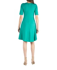 24seven Comfort Apparel a Line Knee Length Elbow Sleeves Dress