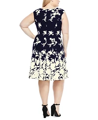 London Times Plus Size Scuba-Crepe Floral-Print Fit & Flare Dress