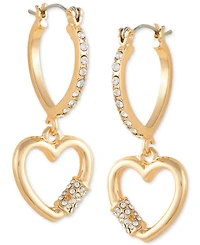 Guess Gold-Tone Pave Hoop Earring with Heart Charm 1 ½"