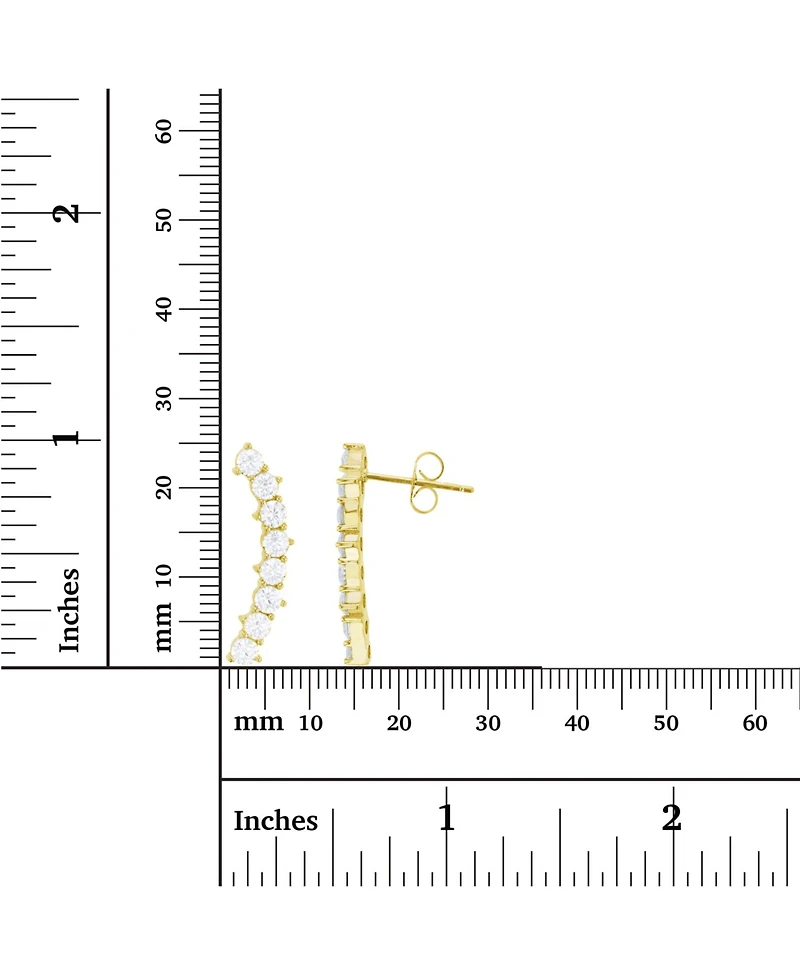 Cubic Zirconia Pave Curved Ear Climbers in Sterling Silver (Also in 14k Gold Over Silver)