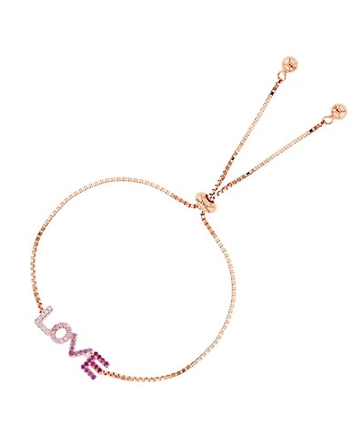 Cubic Zirconia Micro Pave Love Adjustable Bolo Bracelet Sterling Silver (Also 14k Rose Gold Over Silver)
