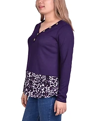 Women's Hacci Top with Printed Hem Inset