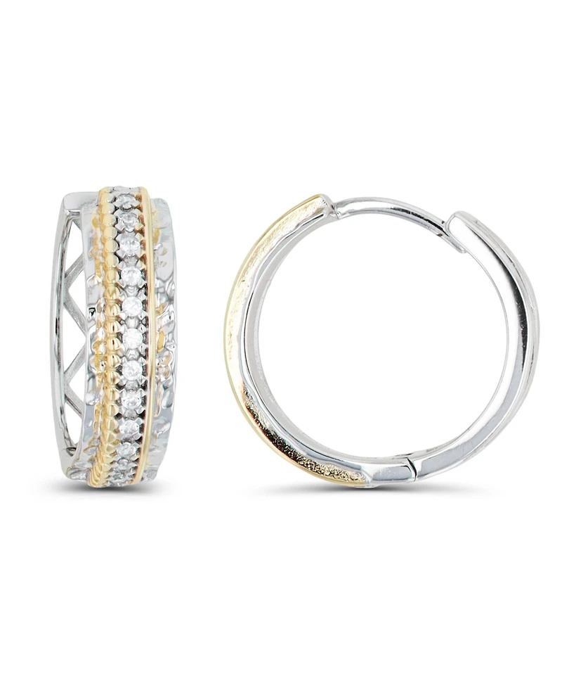 Macy's Cubic Zirconia Two-Tone Diamond-Cut Side Hoop Earrings