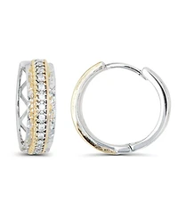 Macy's Cubic Zirconia Two-Tone Diamond-Cut Side Hoop Earrings