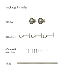 Elrene Home Fashions Cordelia 1" Diameter Adjustable Curtain Rod Set with Globe Ball Finials