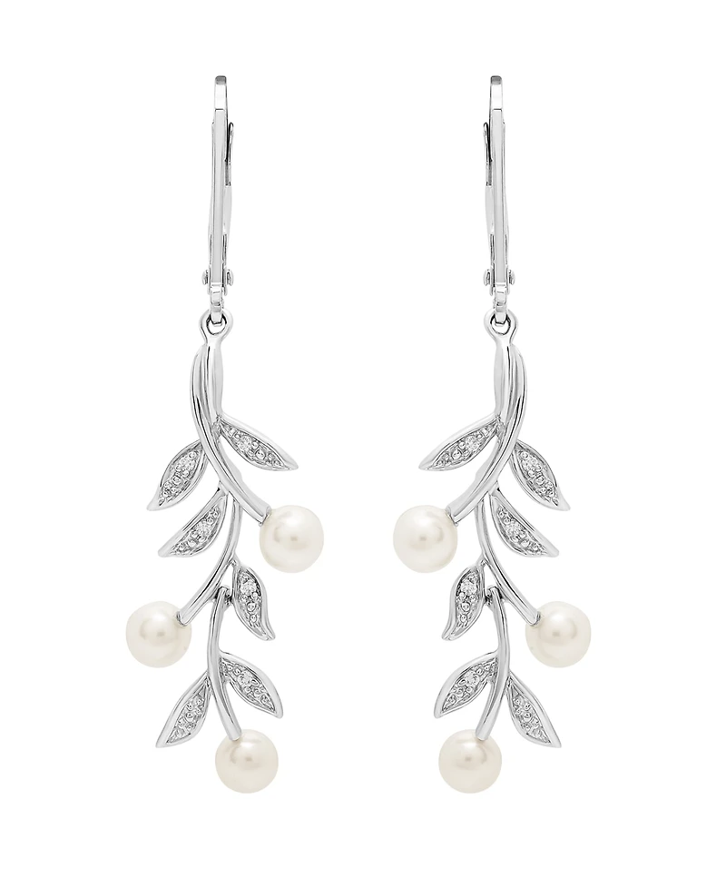 Cultured Freshwater Pearl (4mm) and Diamond (1/20 ct. t.w.) Earrings in Sterling Silver