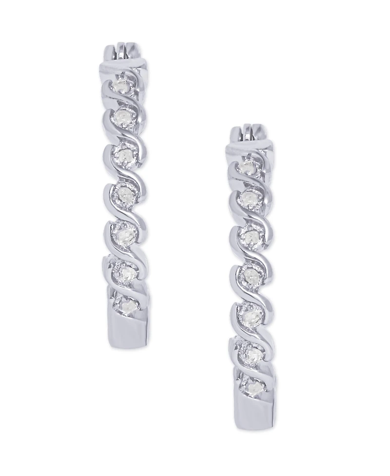 Diamond Accent "S" Link Hoop Earrings in Silver Plate